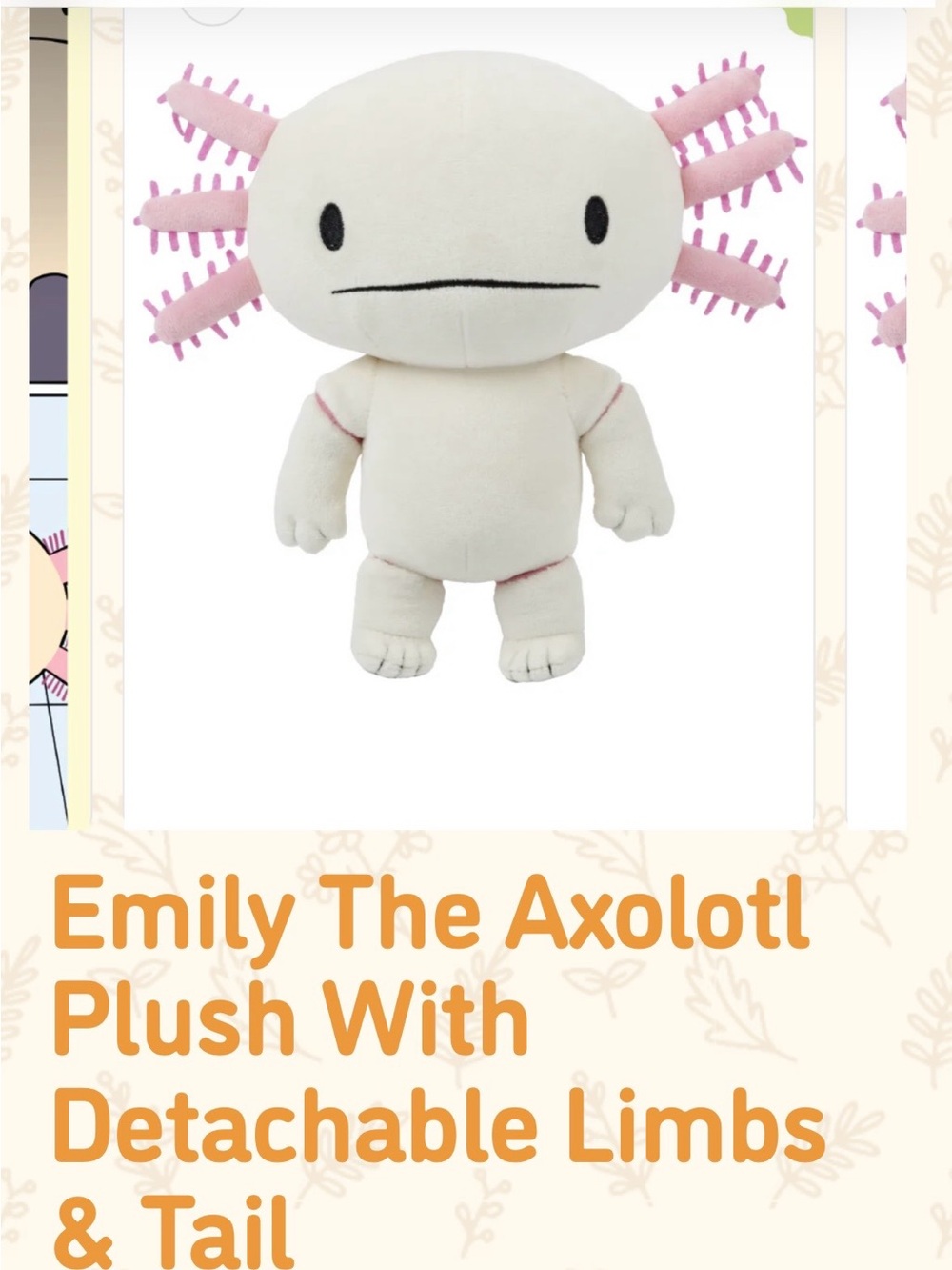 Emily the Axolotl Plush Toy - White & Pink